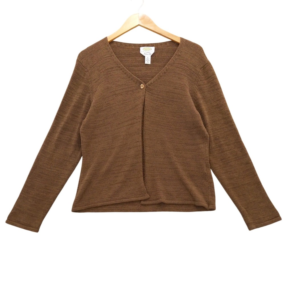 Talbots Petites M Brown Cardigan Knit Long Sleeve One Button Italy Made